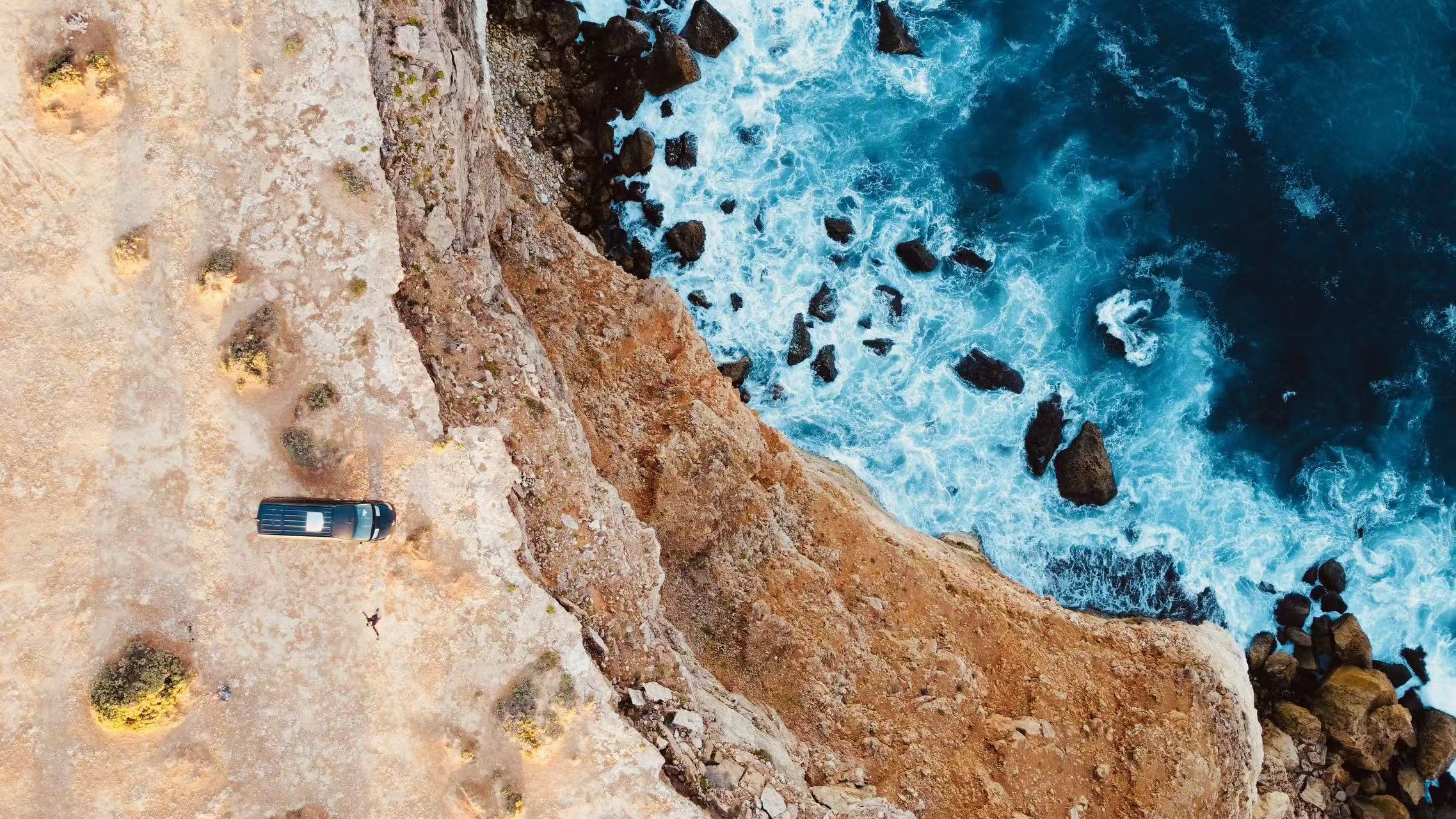 Aerial view of the Bunda Cliffs coastline during an Australia east to west road trip