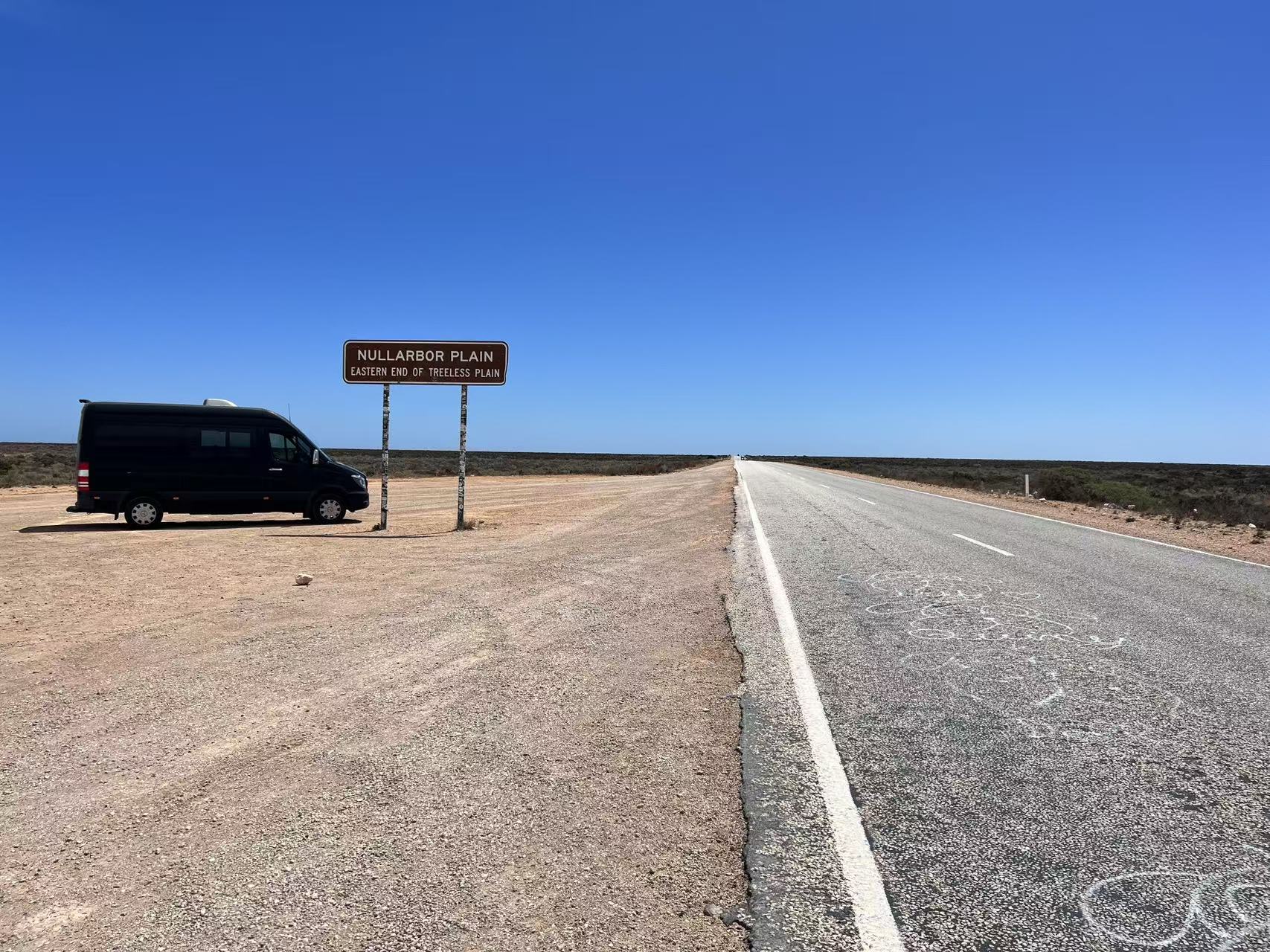 Mercedes touring vehicle on the Nullarbor Highway during an Australia east to west road trip
